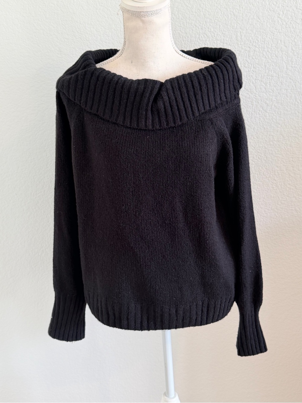 bp Black Off-Shoulder Foldover Neck Sweater